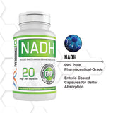 MAAC10 NADH Supplement 20mg Each 60 Capsules for Energy, Fatigue, Mental Focus & NAD+ Longevity Support | Pharmaceutical Grade 99% Pure NADH.