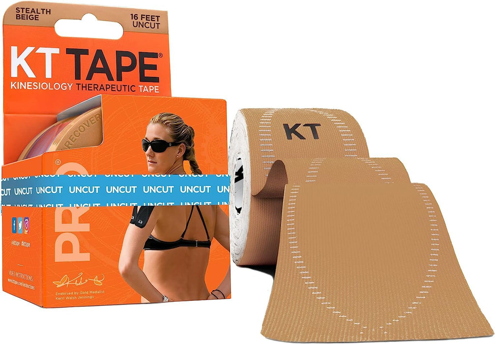 KT Tape, Pro Synthetic Kinesiology Athletic Tape, 16’ Uncut Roll, Stealth Beige