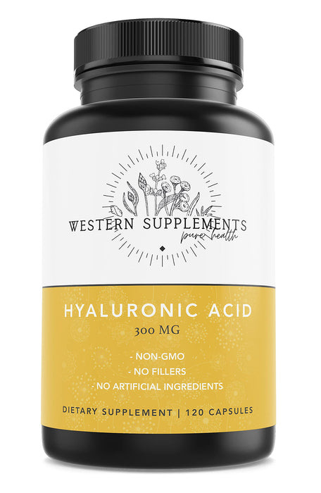 Western Supplements 300mg Pure Hyaluronic Acid Supplement with Vitamin C - 1 Capsule Serving – 3 Month Supply, Supports Healthy Skin, Anti-Aging, Beauty, Hydration, Joints