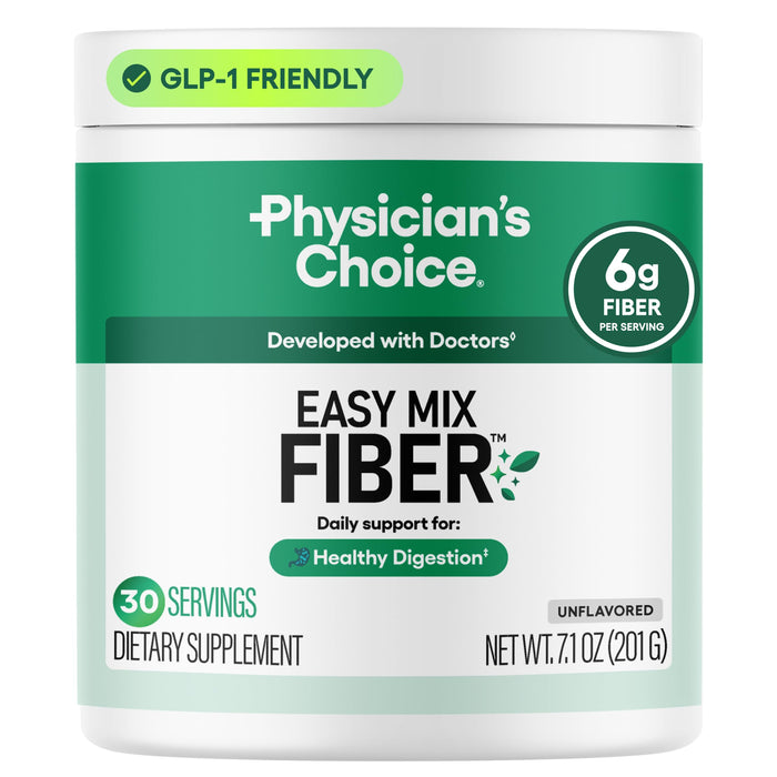 Physician's CHOICE Easy Mix Fiber for GLP-1 Support - No Grit & Sugar Free - Daily Prebiotic Soluble Fiber Powder Supplement - Digestive Health & Regularity - for Women and Men - Unflavored - 7.1oz