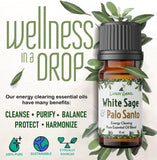 White Sage and Palo Santo Essential Oil for Clearing and Protection - Smokeless Smudging Blend - Clear Negative Energy Without Burning Sage - 10 ml