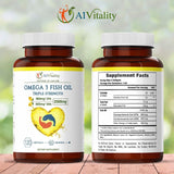 Omega 3 Triple Strength EPA DHA Supplement - 2500mg Lemon Flavored Burpless Fish Oil - High Potency 900mg EPA 600mg DHA Supports Circulation, Brain, Heart, Eye, Skin, Bone & Joints - 120 Softgels