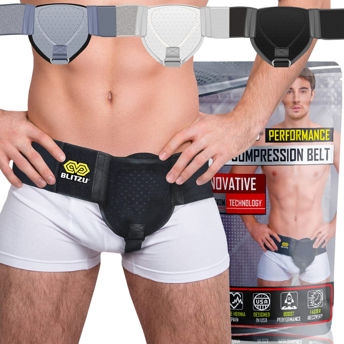 Hernia Belt for Men & Women. Femoral, Umbilical, Inguinal Hernia Belts. Groin Brace Truss Support Guard With Removable Compression Pad. Comfortable Adjustable Waist Strap Hernia Guard Black S-M