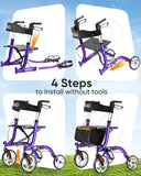 HEAO Rollator Walker with Seat, Folding Rollator Walker with Extra Cup Holder & 10" Wheels,Padded Backrest, Lightweight Mobility Walking Aid for Seniors, Purple