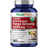 NusaPure Red Korean Panax Ginseng 9,000mg 180 Veggie Caps (USDA Organic, Non-GMO, Extract 20:1)