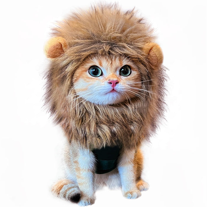 RosyLife Lion Mane Wig for Cat Costume Pet Adjustable Washable Comfortable Fancy Lion Hair Cat Clothes Dress for Halloween Christmas Easter Festival Party Activity (Large, Brown)
