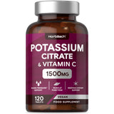 Potassium Supplement 1500mg with Vitamin C | High Strength Potassium Citrate | Electrolyte Tablets | 120 Count | 100% Vegan | by Horbaach