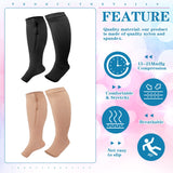 Hillban 2 Pair Plus Size Calf Zipper Compression Socks 15 to 25 Mmhg Open Toe Compression Stockings for Overweight Women Men (Black, Nude, 4 XL)