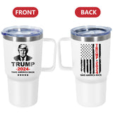 Icesip 20 oz Trump 2024 Mug Coffee with Lid and Handle, Donald Trump Merchandise, 20oz Stainless Steel Tumbler Travel Coffee Cup, Vacuum Insulated Mug for Hot and Cold Drinks, White 1 Pack