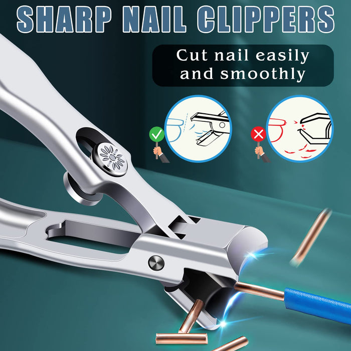 2024 Upgrade Nail Clippers for Men Thick Nails - DRMODE Large Wide Jaw Opening Toe Nail Clippers for Seniors, Heavy Duty Stainless Steel No Splash Fingernail Clipper Cutters Long Handle with Catcher