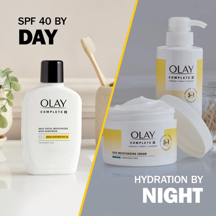 Olay Complete+ Daily Facial Moisturizer with Sunscreen SPF 40, Fragrance-Free, 6 FL OZ, Broad Spectrum Sunscreen for Sensitive Skin