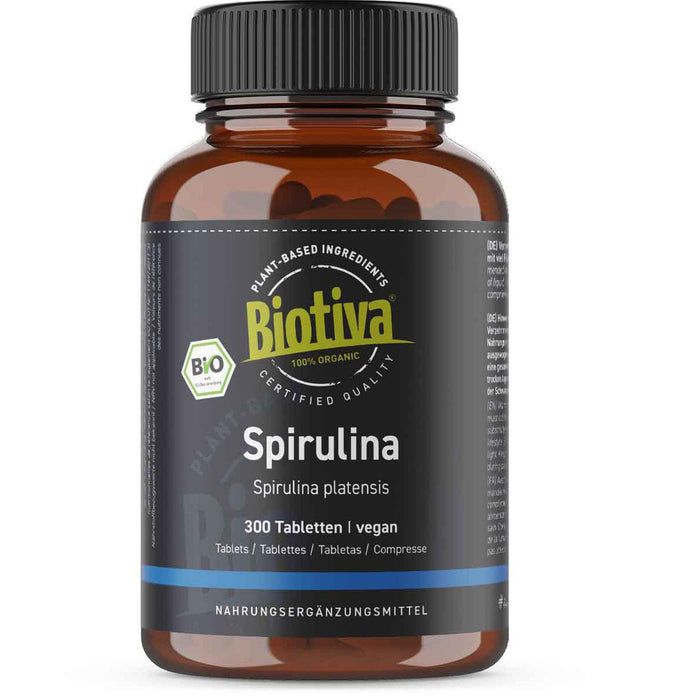 Spirulina Tabletten Bio - 500g - Premium Bioqualität - Hochdosierte Presslinge - Arthrospira Platensis Alge - Abgefüllt und Kontrolliert in Deutschland - Biotiva