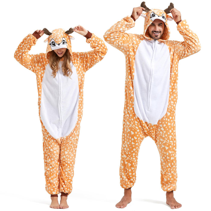 SISKIN Animal Onesie Adult - Deer Halloween Costumes for Women Men Couples Halloween Pajamas Cosplay Animal Onesies S