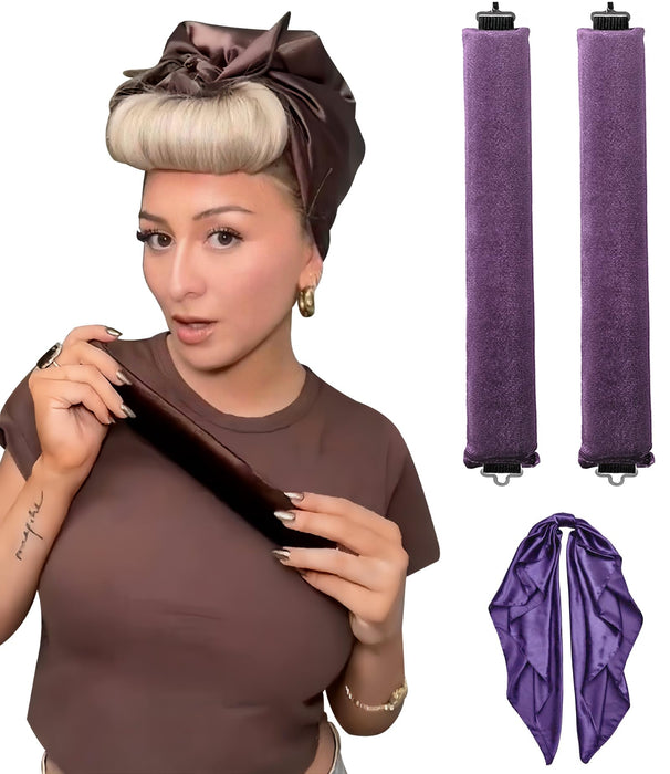 Heatless Hair Curler Overnight Curls Blowout Rods Headband No Heat Curlers to Sleep in Large Rods Hair Rollers Blowout Look for Short Hair Styling Tools Silk Hair Wrap Curling Set Violet