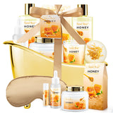 Mother day Gift Basket, Honey Almond Spa Basket Bath and Body Set Includes Shower Gel, Bath Bomb, Bath Salts, Body Lotion, Jojoba Oil & Lip Balm, Birthday Holiday Home Spa Gifts for Women & Men