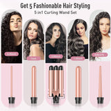 Waver Curling Iron Wand, BESTOPE PRO 5 in 1 Curling Wand Set with 3 Barrel Hair Crimper for Women, Fast Heating Hair Wand Curler in All Hair Type