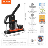 VEVOR Button Maker Machine, 2.25 inch/58mm Pin Maker with 100pcs Button Parts, Button Maker with Panda Magic Book, Ergonomic Arc Handle Punch Press Kit, for Children DIY Gifts and Christmas