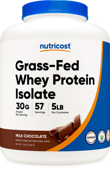 Nutricost Grass-Fed Whey Protein Isolate (Chocolate) 5LBS - Non-GMO, Gluten Free, Natural Flavors