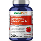NUSAPURE Lycopene & Lutein Complex 60mg per Caps, 200 Veggie Capsules (Non-GMO, Vegan)
