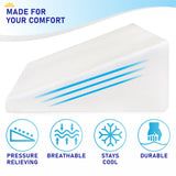 Bed Wedge Pillow Cooling Memory Foam Top – 12" 24" 24" Elevated Support Cushion, Triangle Wedge Pillow for Sleeping, Lower Back Pain, Acid Reflux, Heartburn, Allergies, Snoring – Removable Cover