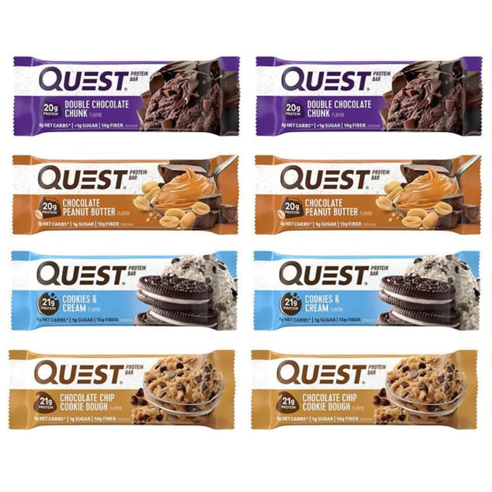 8 QUEST Protein Bars Variety Pack | (2) Chocolate Peanut butter + (2) Double Chocolate Chunk + (2) Cookies & Creme + (2) Chocolate Chip Cookie Dough by World Group Packing Solutions