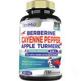 Cayenne Pepper Supplements Extract Capsules 6050mg, 180 Capsules & Berberine, Apple, Turmeric Curcumin, Bitter Melon, Ginseng, Milk Thistle| Supports Heart Health, Promotes Digestive Function