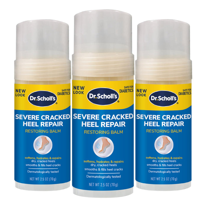 Dr. Scholl's Severe Cracked Heel Repair Restoring Balm 2.5oz, 3 Pack, with 25% Urea for Dry, Cracked Feet, Heals and Moisturizes for Healthy Feet