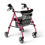 Medline Posh Premium Lightweight Aluminum Rollator Walker, Pink & Zebra Print, 250 lb. Weight Capacity, 6” Wheels, Water Resistant, Foldable, Rolling Walker for Seniors