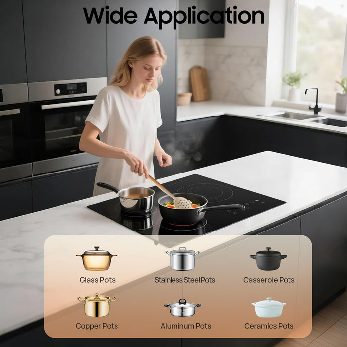YUASDUU 2600W 110V Electric Cooktop 3 Burner, 23 Inch Portable Built-In Countertop Ceramic Stove Top Built-in Cooktop Sensor Touch Control with Safety Lock & Timer 9 Power Levels (NO PLUG)
