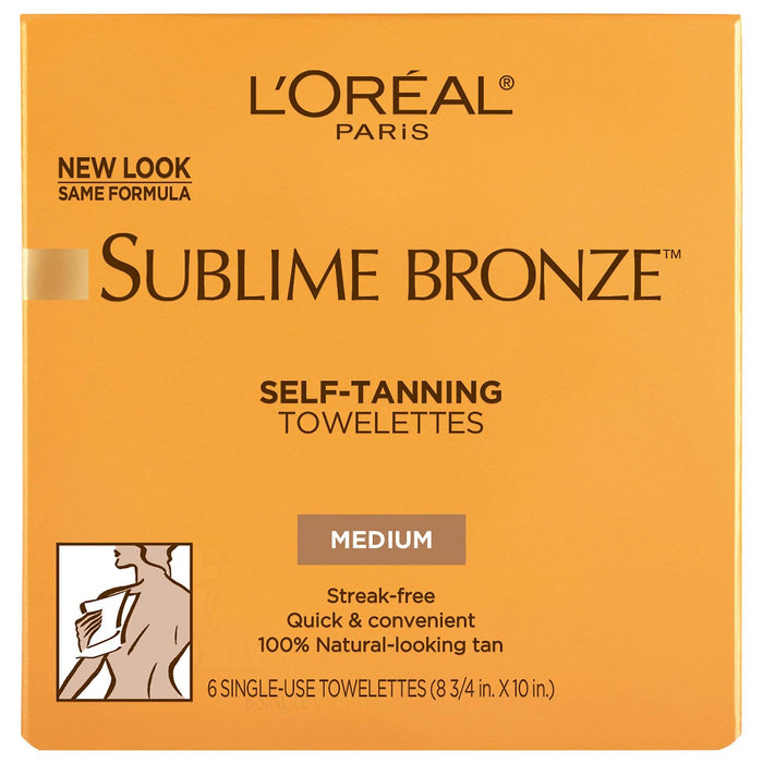 L'Oreal SUBLIME BRONZE Self-Tanning Towelettes For Body Medium Natural Tan 6 Each (Pack of 2)