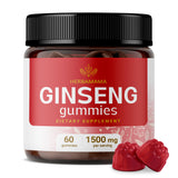 Korean Red Panax Ginseng Gummies - Boost Energy, Memory, Mental Focus, Mood & Immunity Support Herbal Ginseng Supplement Vitamin - Natural Vegan Ginseng Gummies - 1500 mg 60 Chews