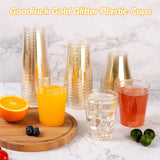 100PCS 10oz Gold Glitter Plastic Cups for Party, Disposable Gold Plastic Cups, Plastic Cocktail Glasses for Wedding Thanksgiving, Christmas, and Parties