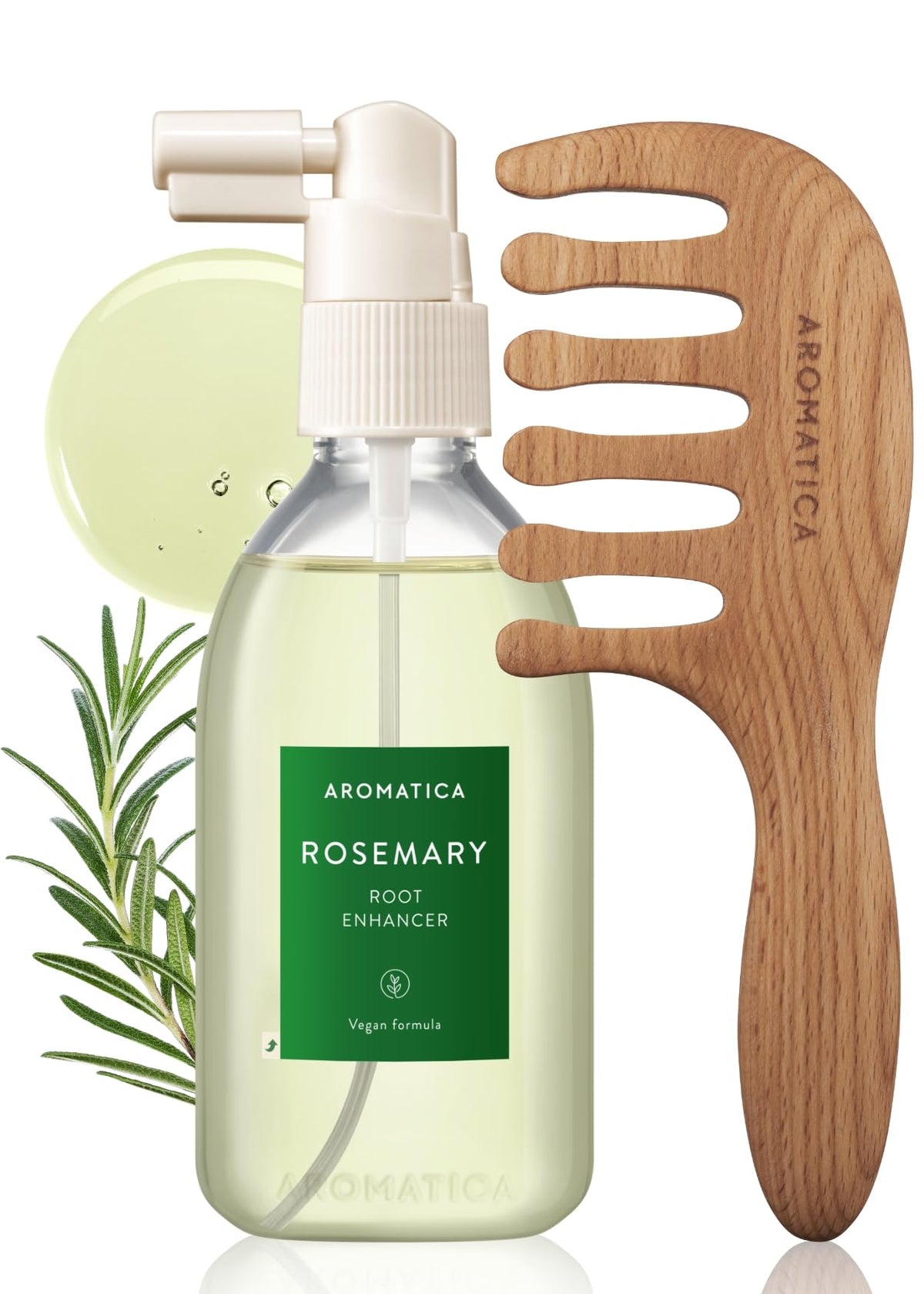 AROMATICA Rosemary Root Enhancer & Wooden Scalp Massager Set - Scalp N