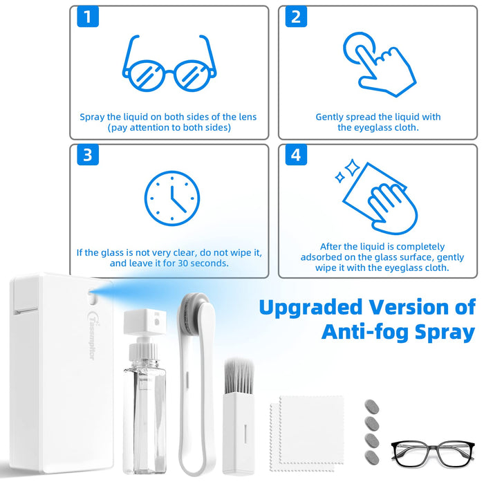 Eyeglass Cleaner Kit for Cleaning Glasses, 5-in-1 Eye Glasses Lens Cleaner|Cleaner Tool Case+Anti-Fog Mist Cleaner Spray+Soft Brush+Recyclable Sunglasses Lens Clamp Clip+Microfiber Cloth for Travel