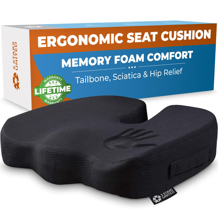 5 STARS UNITED Seat Cushion for Desk Chair - Tailbone, Coccyx Sciatica Pain Relief - Office Chair Cushions - Wheelchair Cushions - Car Seat Cushions - Pressure Relief Lifting Cushions