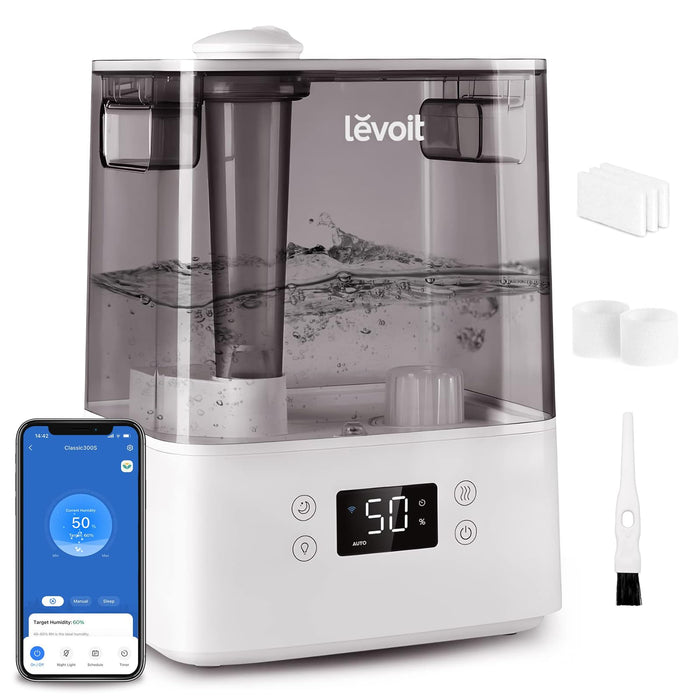 LEVOIT Smart Humidifiers for Bedroom Large Room Home,(6L) Cool Mist Top Fill Essential Oil Diffuser for Baby & Plants,Smart App & Voice Control, Rapid Humidification & Auto Mode-Quiet Sleep Mode, Gray