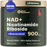 Reus Research NMN Supplement Alternative - Liposomal Nicotinamide Riboside, Resveratrol, Quercetin by Reus Research - High Purity NAD Supplement for Anti-Aging, Energy, Focus - 80 Capsules