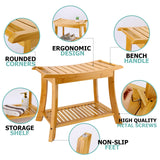 VVW Bamboo Shower Bench & Stool with Storage Shelf, Bath Benches for Inside Shower, Bathroom Stools 2-Tier Spa Seat for Adults Elderly (Beige)