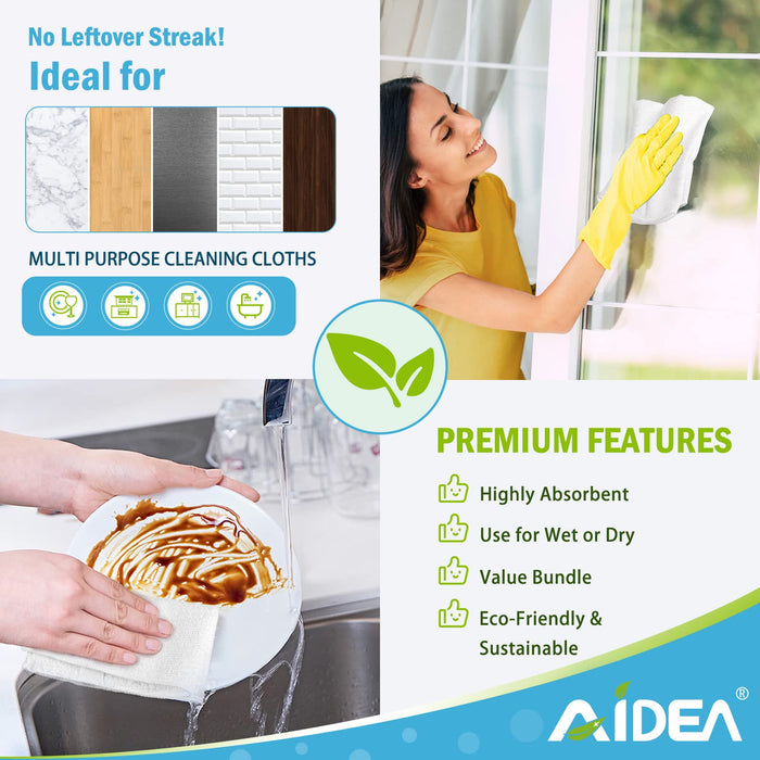 AIDEA Microfiber Cleaning Cloths White-50PK, Absorbent Cleaning Rags, Lint-Free Rags, Kitchen Towels Dusting Cloth, Bar Rags for Cleaning, Cleaning Towels Wash Cloth, Dish Towels White-11.5"x 11.5"