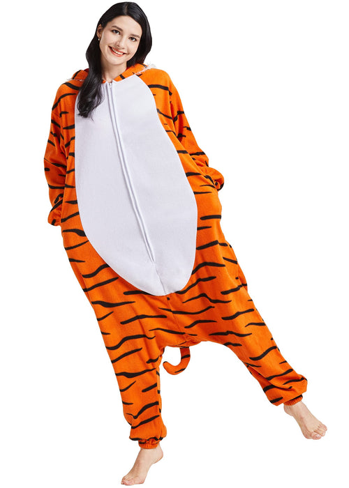 DarkCom Onesie Christmas Pajamas Adult Animal Halloween Costume Cosplay Tiger One Piece Unisex Homewear Polar Fleece Sleepwear Medium