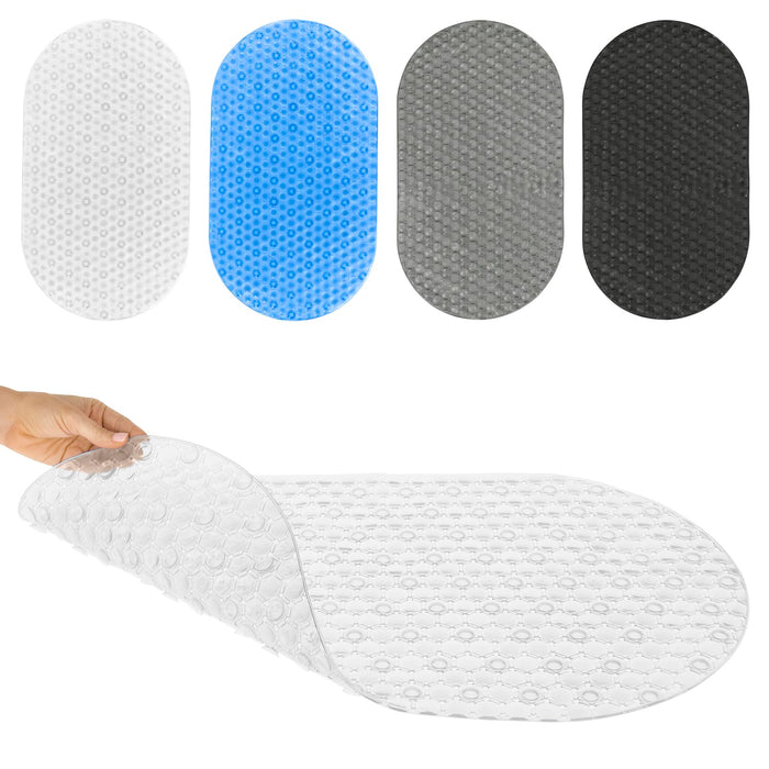 Vive Oval Bathtub Mat - Nonslip Shower Floor Pad - Non-Slip and Non-Skid for Bath Tub with Strong Rubber Suction Cup Grip - for Baby, Elderly, Kids, Bathroom (Gray)