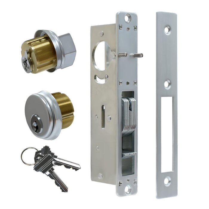 Storefront Door Lock Alsecure Commerical Door Mortise Lock for Aluminum Shop Doors 1.1/8 inch Backset Silver
