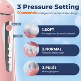 7AM2M Water Dental Flosser Cordless for Teeth,300ML Rechargeable Travel Portable Cleaner,with 6 Jet Tips and 3 Modes,IPX7 Waterproof Water Dental Flosser Picks for Cleaning(Pink)