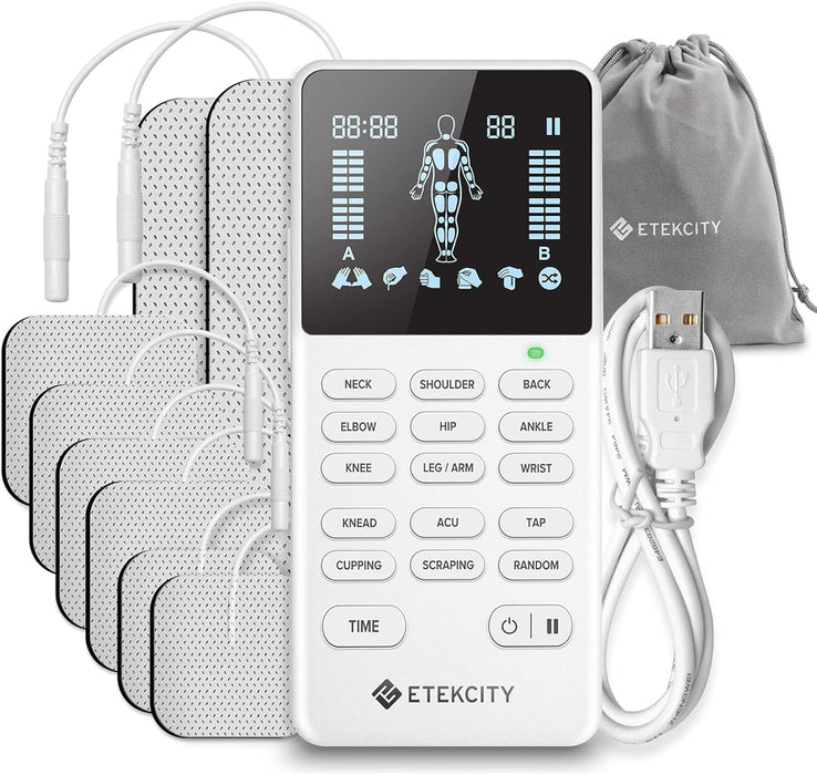 Etekcity 4-Output TENS Unit, FSA HSA Store Eligible, Muscle Stimulator Accessories Machine, Neck Back Massager, Period Cramp, Nerve Sciatica Pain Relief, Rechargeable Electric Medical Physical Therapy