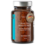 CLAV® Zinc Bisglycinate 25mg - 180 Tablets (6 Months Supply) - Natural Chelated Zinc Supplement - Vegan Zinc Glycinate for Immune & Skin Support