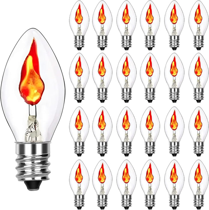 25 Pack C7 Halloween Flickering Flame Light Bulbs, 1W Clear Flicker Flame Candles Bulbs, E12 Candelabra Replacement Light Bulbs for Christmas Electric Window Candles Chandelier Night Light Bulbs