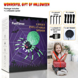 12FT Halloween Inflatables Spider Outdoor Decorations, Giant Blow Up Spider with Flame Lights & Red Glowing Eyes, Large Crawling Green Spider Props for Halloween Party Yard Garden Lawn Roof Decor