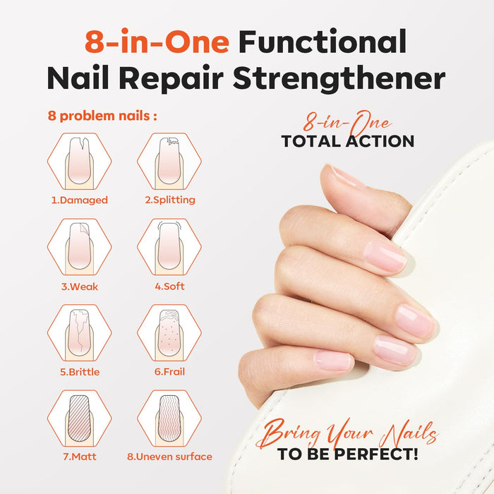 modelones 15ml 8-in-One Nail Ridge Filler Strengthener Base Coat Nail Polish Repair Nail Growth Treatment for Thin and Damaged Nails, Crystal Clear