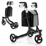 GYMAX 3 Wheel Rollator Walker, Folding Aluminum Rolling Walker w/Zippered Storage Bag, Safe Dual Brake System, Lightweight Medical Standard Rollator for Elderly Seniors (Black)