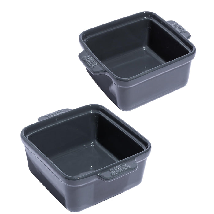 Souper Cubes Stoneware - 5" x 5" Small Ceramic Baking Dish Set with Silicone Covers - Small Casserole Dishes for Oven - Kitchen and Bakeware Essentials - Set of 2 - Charcoal Mini Baking Dishes